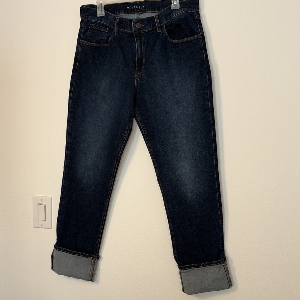 Mott & Bow Boyfriend Straight Jeans Blue Dark Wash Cotton Denim 5-Pocket